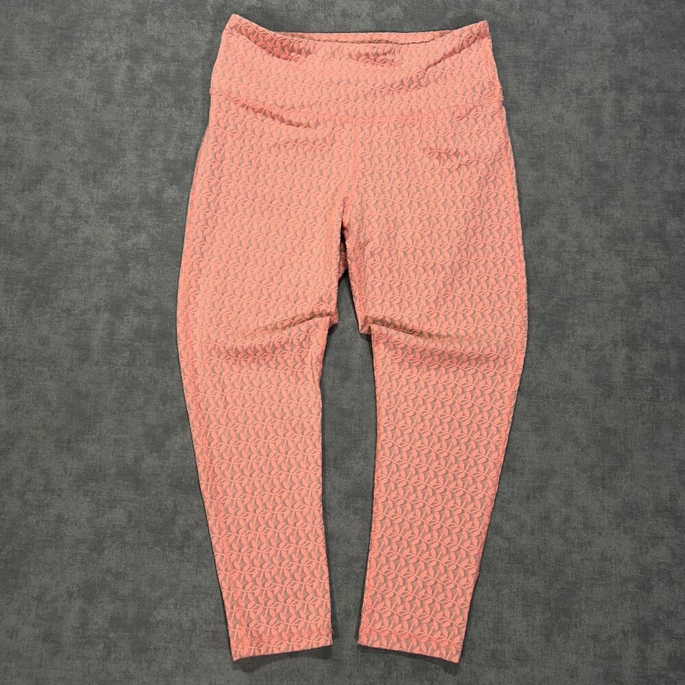 Albion Fit Antigua leaf print textured legging capris salmon pink womens M